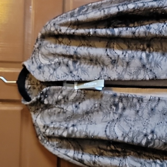 Chico's-Tan jkt with blk lace and beading with 3/4 sleeves Size 1=M. NWT. - Picture 2 of 8